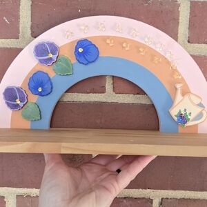 Colorful Multimedia Rainbow Wall Decor with Floral Accents